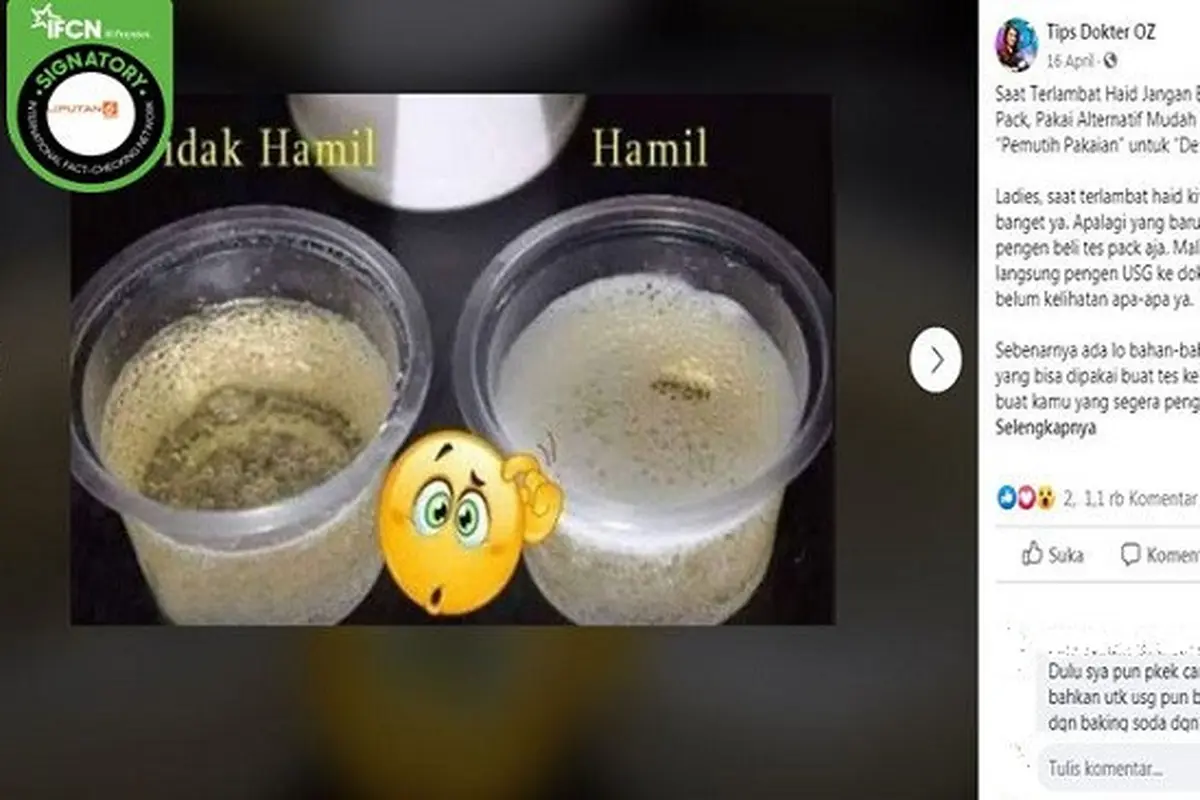 Gambar Tangkapan Layar Kabar Hoaks Tentang Tes Kehamilan