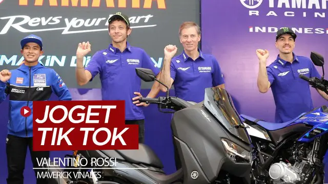 Berita video dua pembalap Monster Energy Yamaha, Valentino Rossi dan Maverick Vinales, mencoba joget Tik Tok dengan gaya goyang ubur-ubur saat hadir di Indonesia.