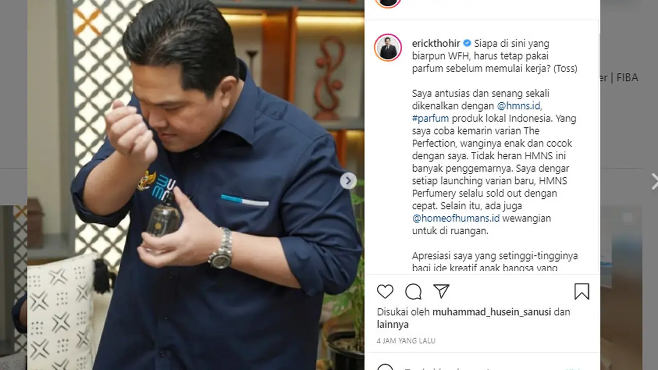 Menteri BUMN, Erick Thohir. Instagram@erickthohir