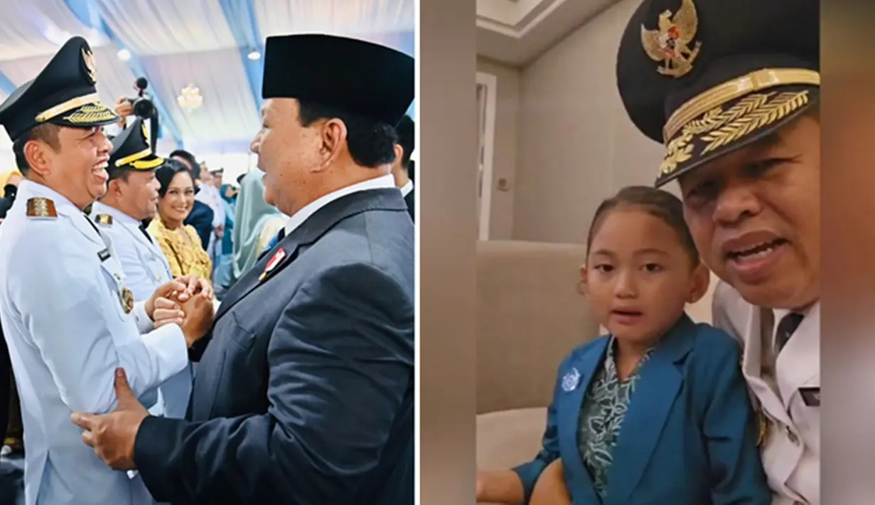 Dedi Mulyadi resmi dilantik sebagai Gubernur Jawa Barat di Istana Negara. Momen bersalaman dengan Presiden Prabowo juga diunggahnya melalui laman Instagram. Sebagai pemimpin, Dedi berkomitmen membangun Jabar lebih maju dan sejahtera. Pelantikannya menandai awal perjalanan kepemimpinannya. (Liputan6.com/IG/@dedimulyadi71)