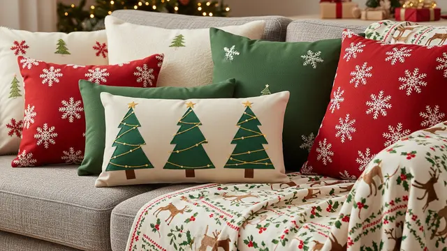 Dekorasi Bantal Sofa dan Selimut Bertema Natal (Image by Gemini AI)