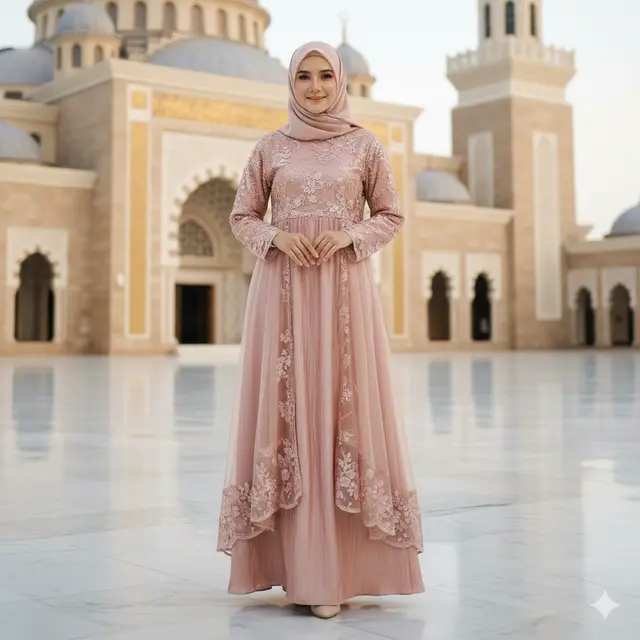 Model Gamis Crinkle Kombinasi Brokat