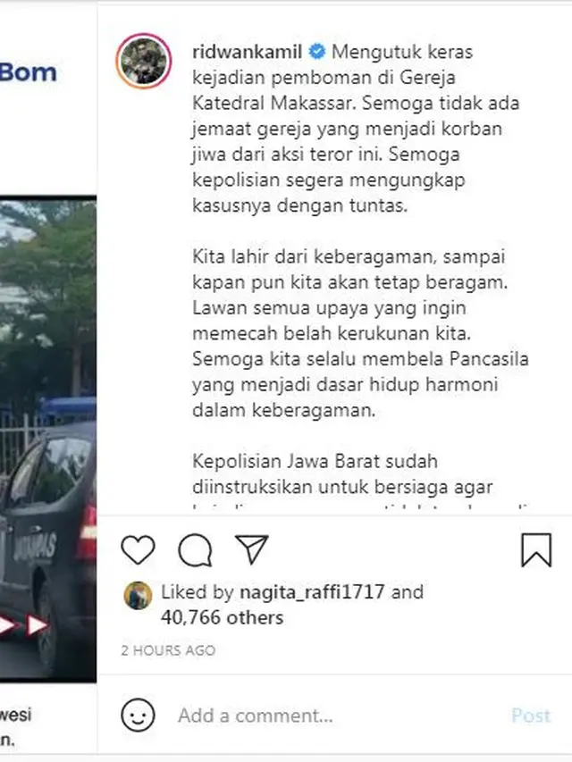 Ridwan Kamil mengutuk bom bunuh diri yang terjadi di Gereja Katedral, Makasar