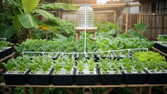 Kebun Mini Sayuran Daun dengan Pengairan Otomatis Tanpa Listrik