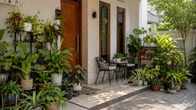 Pot Tanaman Berlebihan di Teras