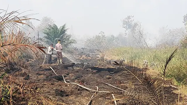 Personel Satgas Karhutla Riau memadamkan kebakaran lahan agar tak menimbulkan bencana kabut asap.