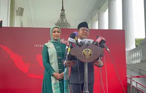 Menteri Koordinator Pemberdayaan Masyarakat Abdul Muhaimin Iskandar (Cak Imin) di Istana Kepresidenan usai pelantikan, (Senin 21/10/2024). (Liputan6.com/ Winda Nelfira)