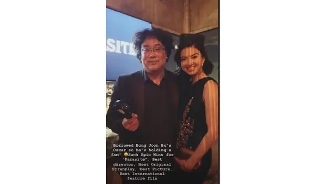 6 Momen Raline Shah Ikut Party Bareng Cast Parasite, Pegang Piala Oscar