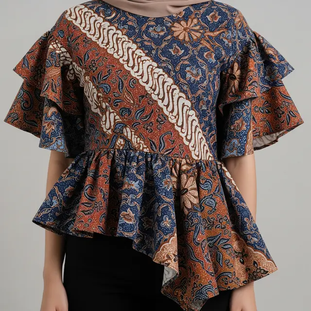 9 Model Blouse Batik Lengan Ruffle Peplum