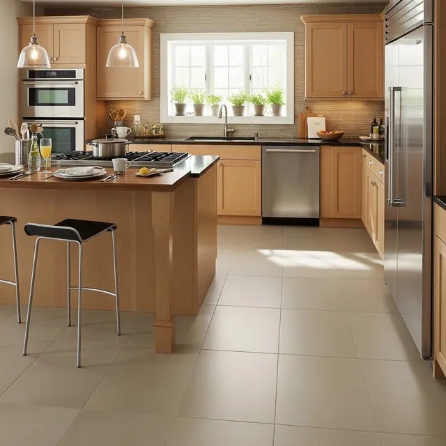 Dapur Rumah Menggunakan Keramik dengan Lapisan Pelindung (Protective Coated Ceramic Tile) Gemini AI