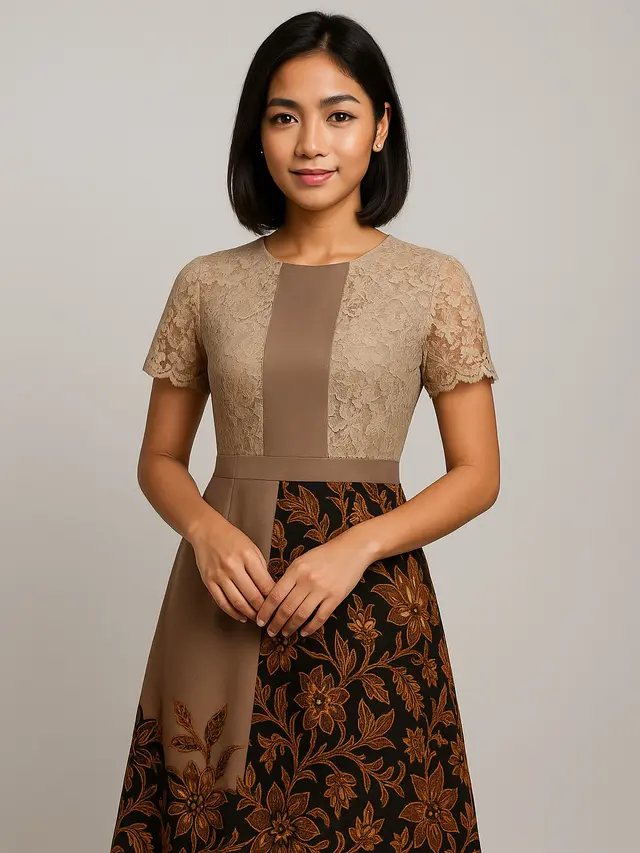7 Model Dress Batik Kombinasi Polos dan Brokat, Bikin Penampilan Makin Modern dan Berkelas