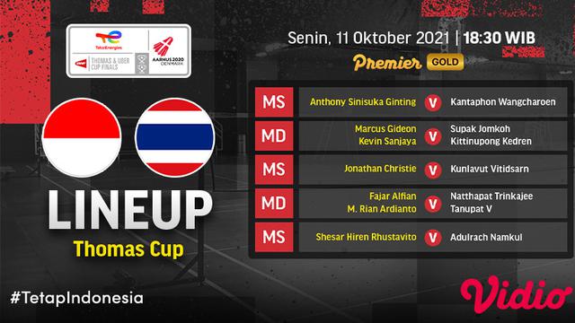 Link Live Streaming Indonesia vs Thailand Piala Thomas 2020 di Vidio Malam Ini