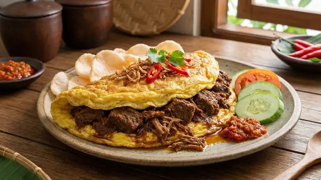 Ilustrasi Omelet Rendang/Gemini AI