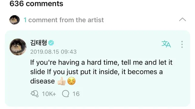 Komentar Manis V di Weverse.