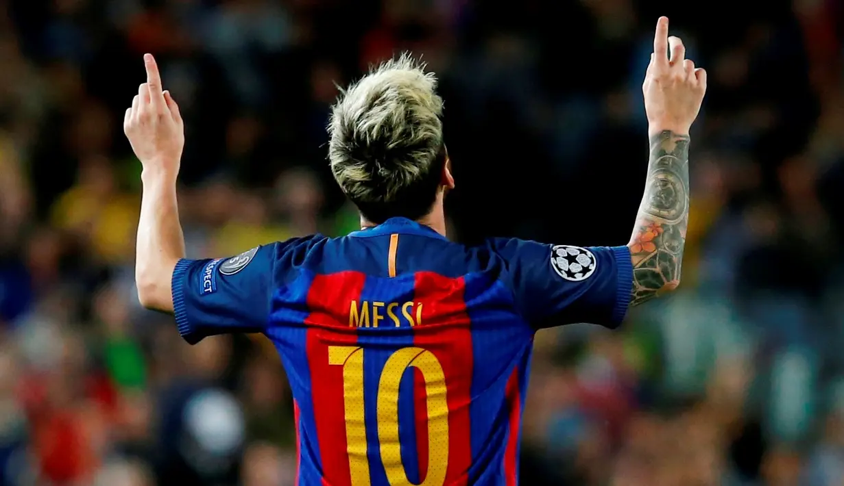 Lionel Messi mencetak 3 gol saat Barcelona benamkan Manchester City 4-0 dalam laga Grup C Liga Champions di Camp Nou, Barcelona, Kamis (20/10/2016) dini hari WIB. (AFP/Pau Barrena)