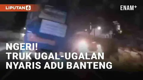 VIDEO: Ngeri! Truk Ugal-Ugalan di Jalan Pantura Situbondo Nyaris Adu Banteng