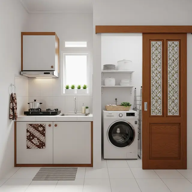 9 Desain Dapur Mungil 1,5x2 Meter Rumah Type 21 yang Menyatu dengan Ruang Laundry