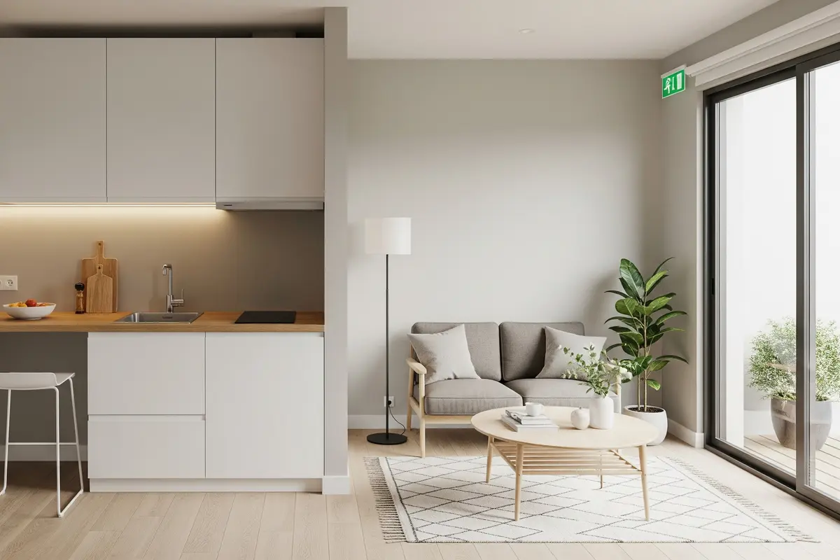 Model Dapur Minimalis dan Ruang Tamu Menyatu Tanpa Sekat/ Ilustrasi AI