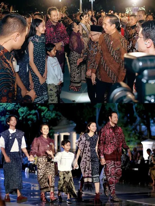 Keluarga Dwi Sasono mengusung konsep batik Nusantara. Tiap anggota keluarga mengenakan  desain dan motif batik yang berbeda. Seru ya! [@dwisasono]