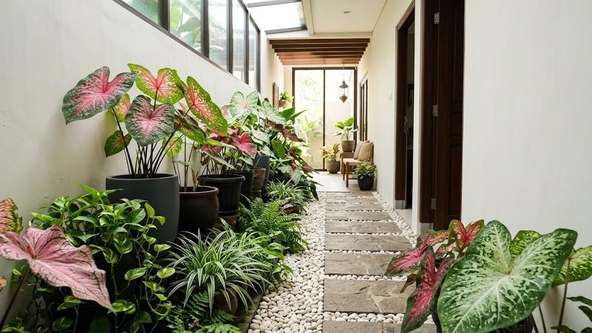 6 Ide Taman Mini di Lorong Rumah dengan Tanaman Berdaun Lebar, Bikin Hunian Terasa Teduh dan Menarik
