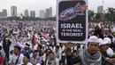 Seruan dukungan tersebut menyusul tindakan kekejaman Israel yang menewaskan ribuan jiwa rakyat Palestina. (AP Photo/Dita Alangkara)