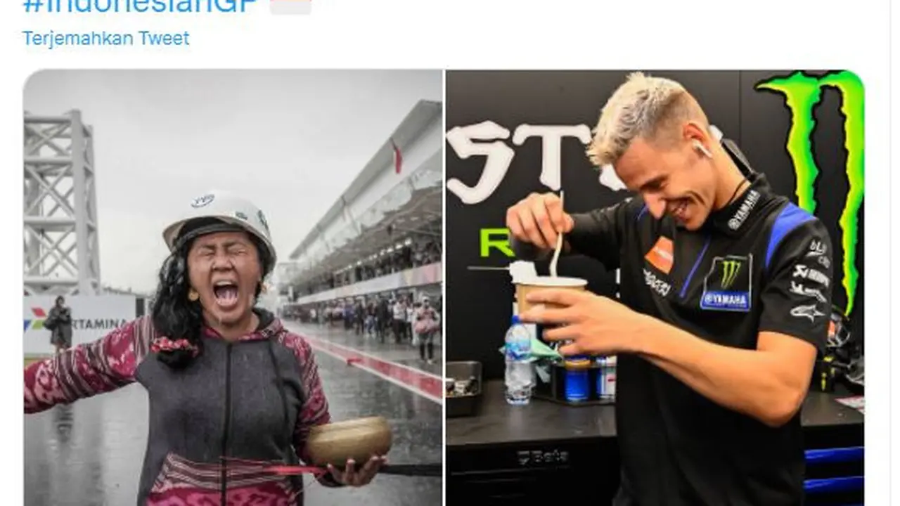 Tangkapan layar akun Twitter MotoGP mengunggah aksi pawang hujan Rara Isti Wulandari di Sirkuit Mandalika, Lombok, NTB