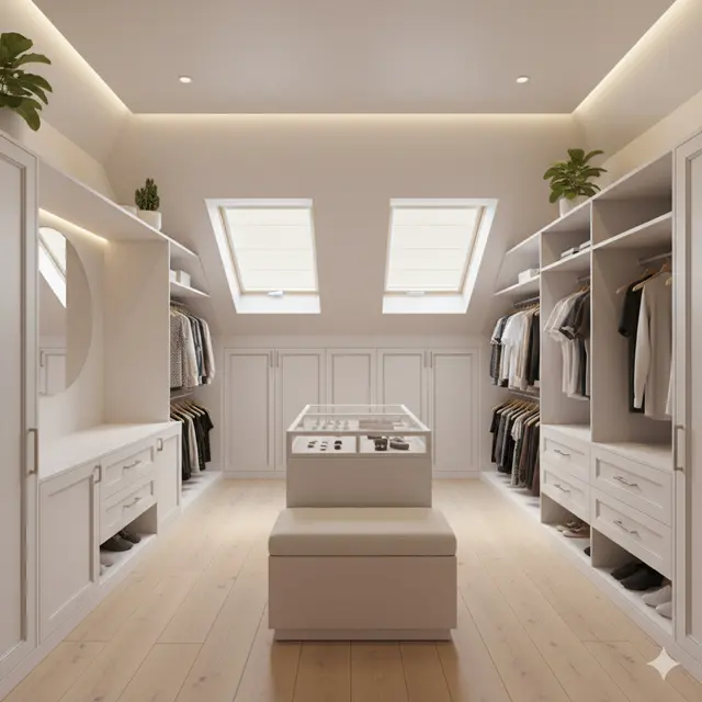 Ruang atas rumah kecil jadi Walk-in Closet Modern (Foto: Gemini AI)