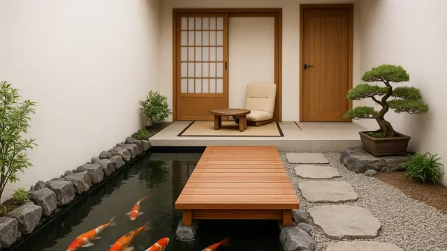 Layout Rumah 4x5 Meter Plus Kolam Ikan dan Teras Santai