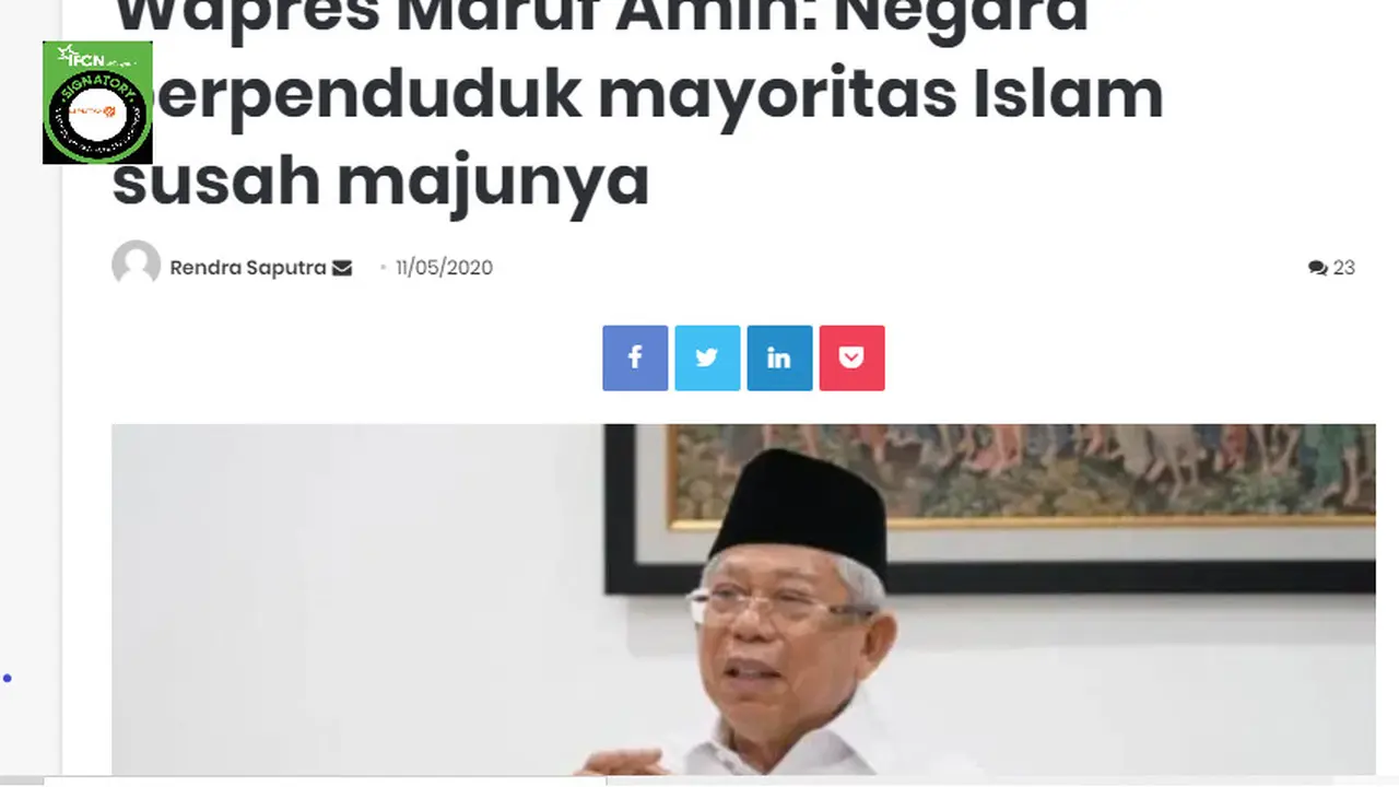 Beredar pernyataan Wakil Presiden Ma'ruf Amin negara berpenduduk mayoritas islam susah majunya.