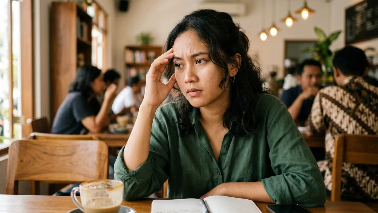 Orang yang Sering Memikirkan Ucapan Setelah Berbicara (AI Generated)