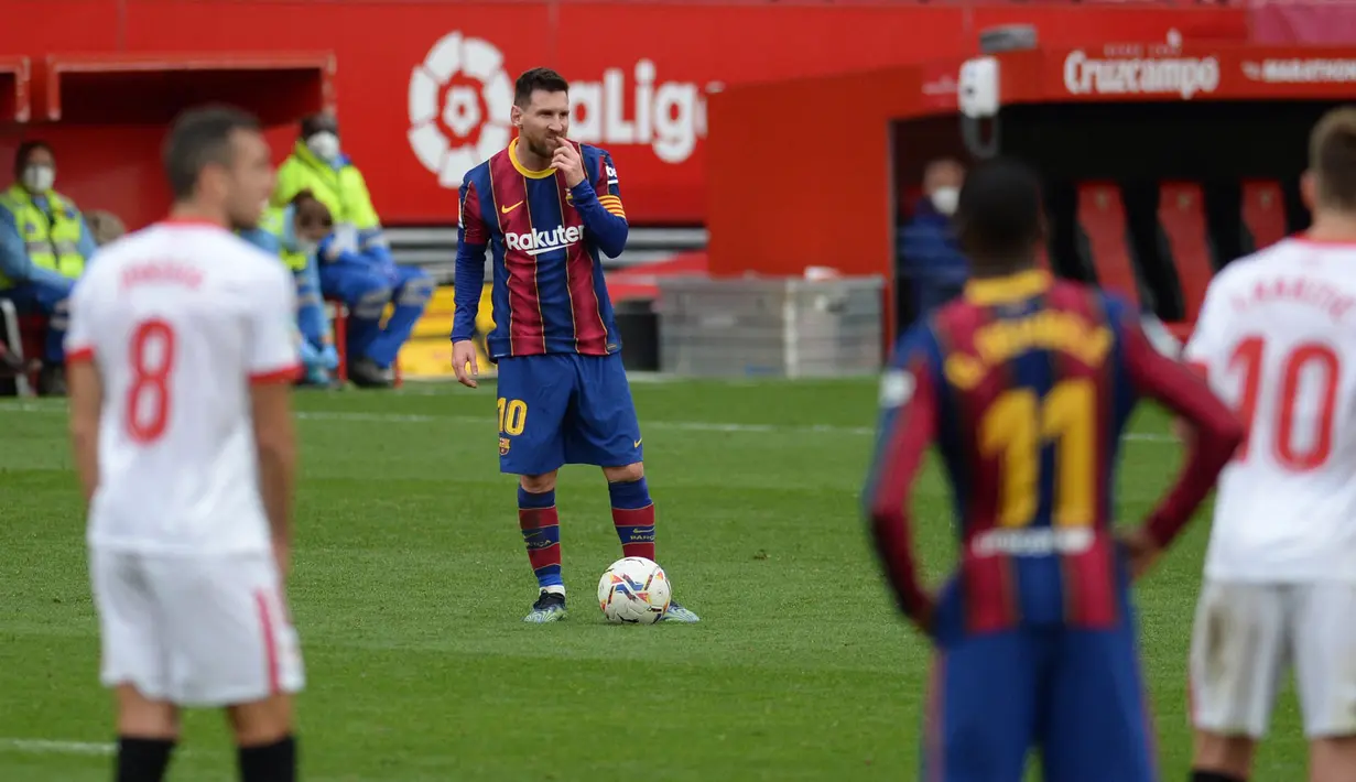 Lionel Messi tampil menjanjikan saat Barcelona bersua Sevilla. Messi mencetak satu gol dan satu assist, sekaligus membawa Barca menang 2-0. (Foto: AFP/Cristina Quicler)