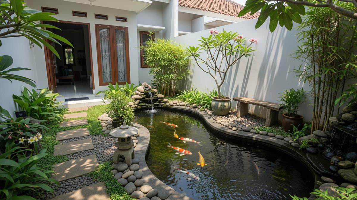 10 Desain Kolam Ikan Koi Minimalis Sudut Halaman, Menyempil tapi Cantik