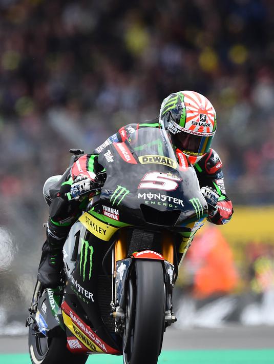 Pebalap Monster Yamaha, Johann Zarco, berada di peringkat ketiga dengan catatan waktu 1 menit 32,229 detik pada kualifikasi MotoGP Prancis di Sirkuit Le Mans, Sarthe, Sabtu (20/5/2017). (AFP/Jean-Francois Monier)