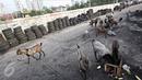 Puluhan kambing berkeliaran di jalur inspeksi Kanal Banjir Barat, Jakarta, Rabu (17/2). Kurangnya ruang terbuka hijau membuat peternak terpaksa mengembalakan hewan ternaknya di tempat yang tidak semestinya. (Liputan6.com/Immanuel Antonius)