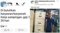 Status Informasi Lowongan Kerja Nyeleneh. (Sumber: Instagram/lelucon.seru/halewwww)