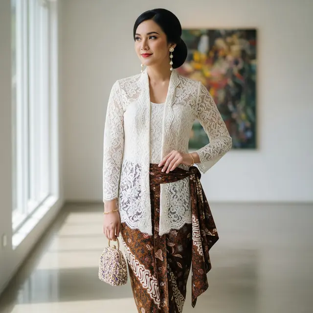 9 Model Atasan Brokat Modern Bawahan Rok Batik Lilit Elegan, Gaya Kondangan Kekinian