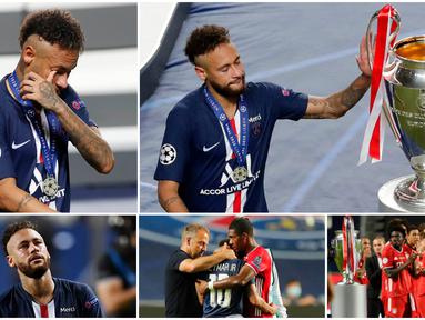 Berikut ekspresi kekecewaan sekaligus kesedihan striker Paris Saint-Germain (PSG), Neymar, usai gagal mempersembahkan gelar juara Liga Champions.