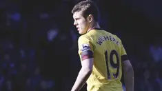 Ekspresi gelandang Arsenal Jack Wilshere di laga lanjutan premiership melawan West Bromwich Albion di The Hawthorns, 19 Maret 2011. AFP PHOTO / IAN KINGTON