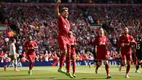 Roberto Firmino merayakan gol Liverpool ke gawang Bournemouth pada lanjutan Liga Inggris 2022/2023 di Anfield, Sabtu (27/8/2022). (AFP/Oli Scarff)