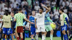 Real Madrid sukses meraih kemenangan perdana di Liga Champions 2025-2026 usai membungkam Marseille dengan skor 2-1. (Oscar DEL POZO/AFP)