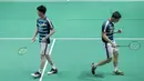 Kevin Sanjaya/Marcus Gideon saat kalahkan Fajar Alfian/Rian Ardianto pada semifinal Indonesia Open 2018 di Istora Senayan, Jakarta, (7/6/2018). Kevin/Marcus menang 21-13, 21-10. (Bola.com/Nick Hanoatubun)