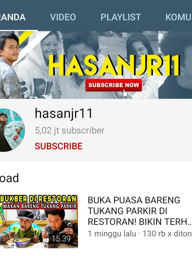 Beranda kanal YouTube Hasanjr11. (Foto: YouTube)