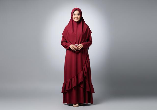 Gamis Simple dengan Ruffle Bawah Minimalis/Ide Model Gamis Simple untuk Kelompok Pengajian (Sumber: gemini.com)