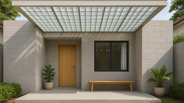 Model Teras Rumah Kombinasi Batako Plester dan Glass Block Minimalis/Ilustrasi AI