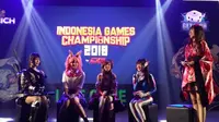 Cosplayer di IGC 2018, dari kiri ke kanan: Pion Kim, Ying Tze, Nekonoi Katsu, dan Punipun. Liputan6.com/Tommy Kurnia