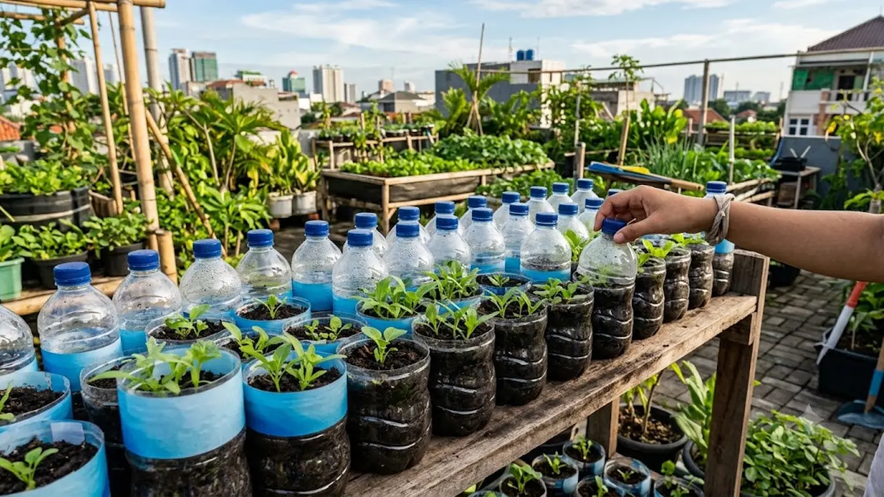 Ide Memanfaatkan Botol Air Mineral Bekas untuk Urban Farming