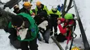 Tiga ekor anak anjing berhasil diselamatkan petugas setempat dari reruntuhan Hotel Rigopiano di Farindola, Italia (23/1). Kemungkinan besar longsoran tersebut akibat gempa mengguncang wilayah tengah Abruzzo sehari sebelumnya. (Handout / CNSAS / AFP)