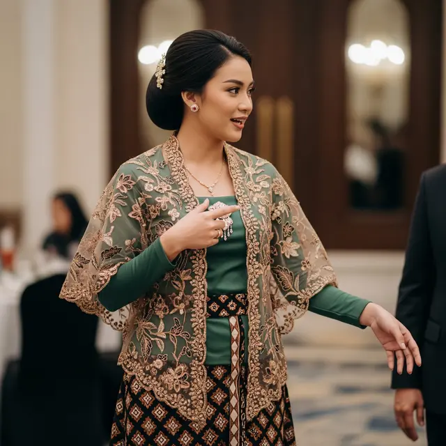 Kebaya Batik Kawung Kombinasi Brokat Terbaru