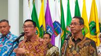 Gubernur Jawa Barat Ridwan Kamil bertemu Penjabat (Pj) Gubernur DKI Jakarta Heru Budi Hartono. (Foto: Winda Nelfira/Liputan6.com).