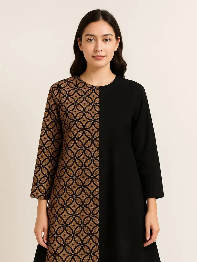 Model Tunik Batik Kombinasi Kain Polos